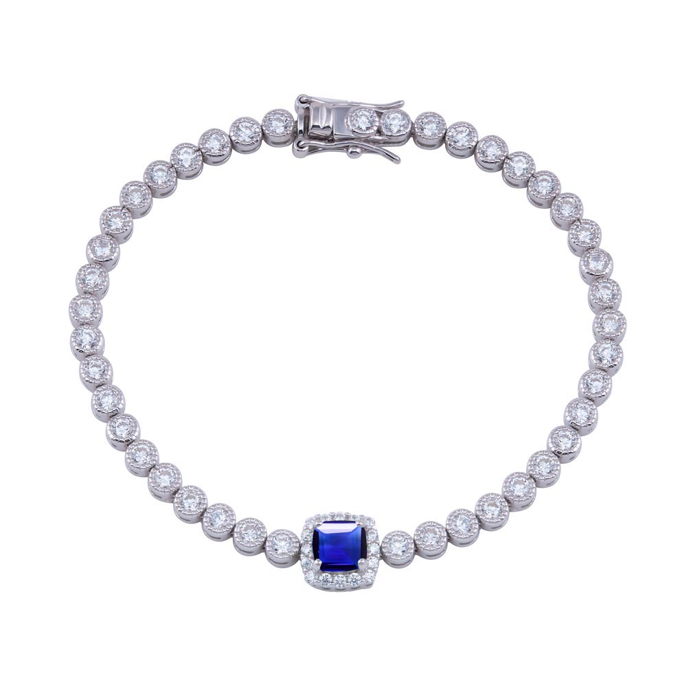 Silver 925 Green CZ Blue Halo Center Bubble 3.5mm Tennis Bracelet - BGB00363BLUE | Silver Palace Inc.