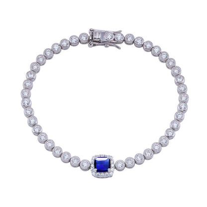 Silver 925 Green CZ Blue Halo Center Bubble 3.5mm Tennis Bracelet - BGB00363BLUE | Silver Palace Inc.