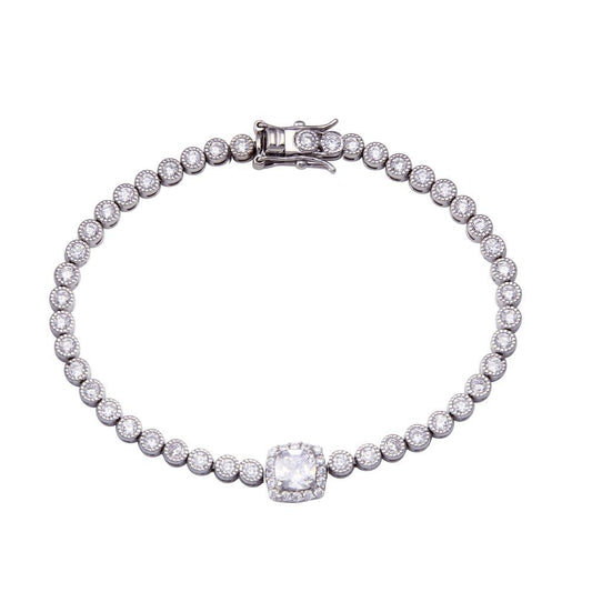 Silver 925 Clear CZ Clear Halo Center Bubble Tennis Bracelet - BGB00363CLR | Silver Palace Inc.