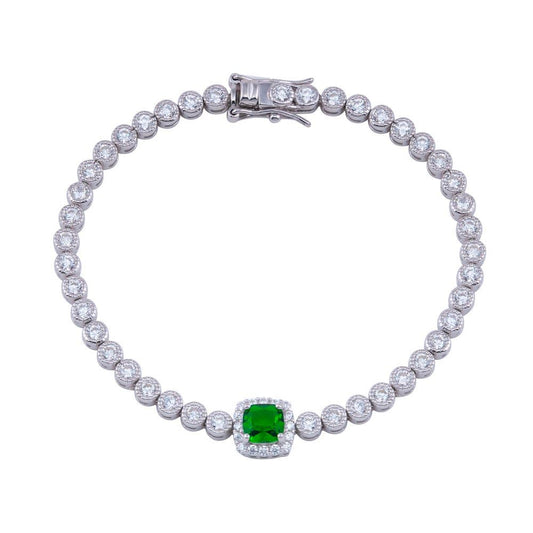 Silver 925 Green CZ Green Halo Center Bubble Tennis Bracelet - BGB00363 | Silver Palace Inc.