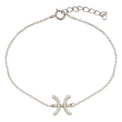 Rhodium Plated 925 Sterling Silver Pisces CZ Adjustable Link Bracelet - BGB00367 | Silver Palace Inc.