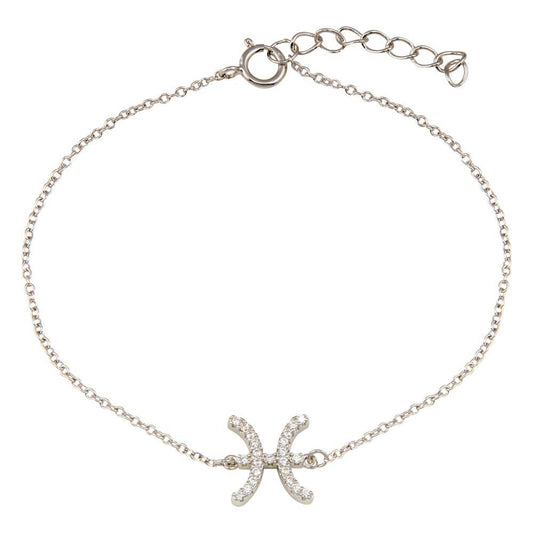 Rhodium Plated 925 Sterling Silver Pisces CZ Adjustable Link Bracelet - BGB00367 | Silver Palace Inc.