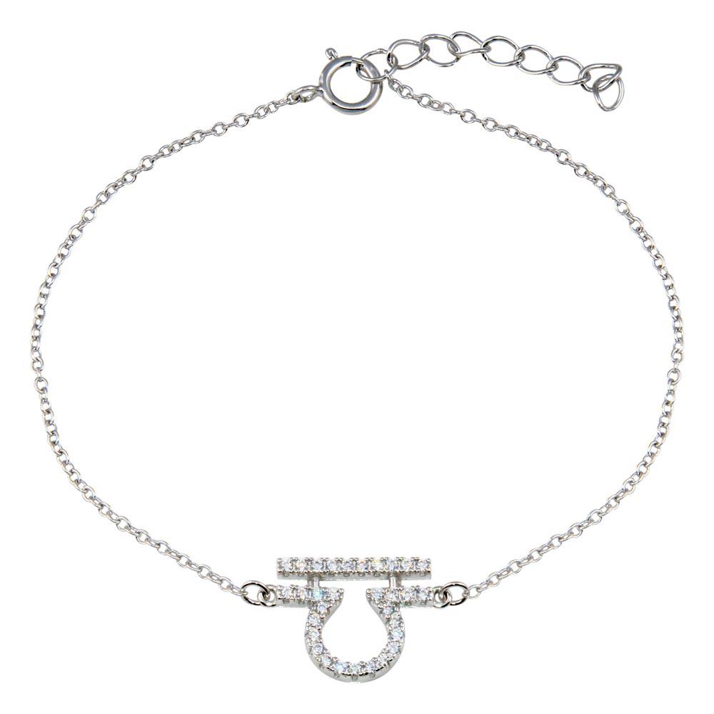 Rhodium Plated 925 Sterling Silver Libra CZ Adjustable Link Bracelet - BGB00369 | Silver Palace Inc.