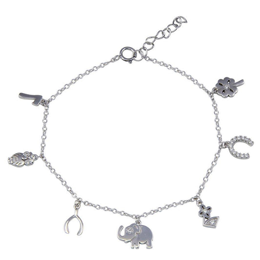 Silver 925 Multi Charm CZ Adjustable Bracelet - BGB00366 | Silver Palace Inc.