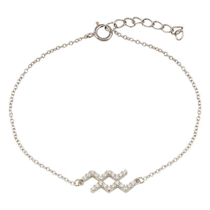 Rhodium Plated 925 Sterling Silver Aquarius CZ Adjustable Link Bracelet - BGB00370 | Silver Palace Inc.