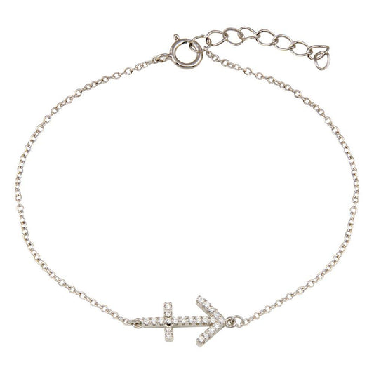 Rhodium Plated 925 Sterling Silver Sagittarius CZ Adjustable Link Bracelet - BGB00371 | Silver Palace Inc.