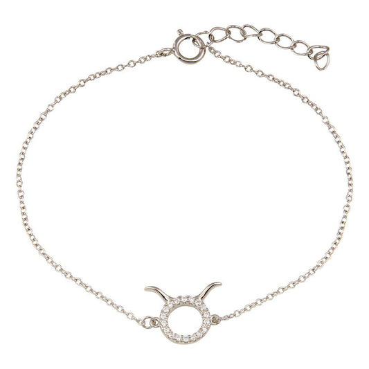 Rhodium Plated 925 Sterling Silver Taurus CZ Adjustable Link Bracelet - BGB00374 | Silver Palace Inc.