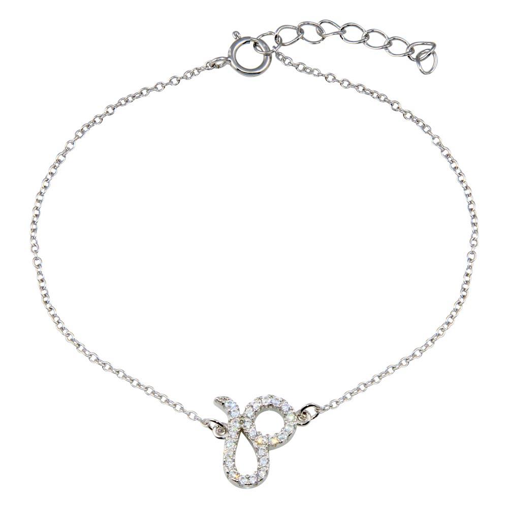 Rhodium Plated 925 Sterling Silver Leo CZ Adjustable Link Bracelet - BGB00376 | Silver Palace Inc.