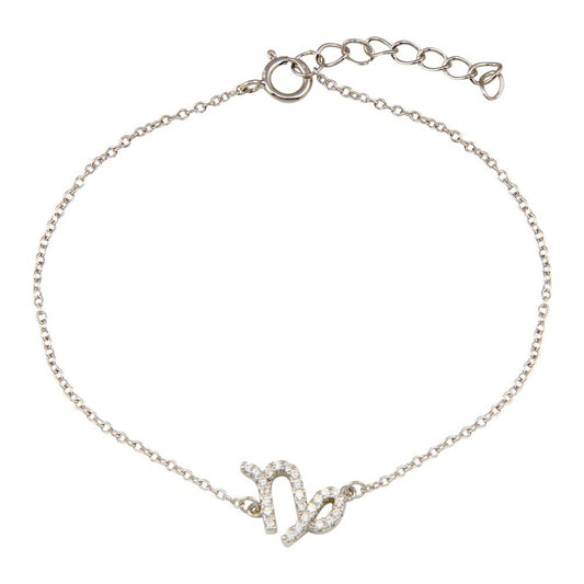 Rhodium Plated 925 Sterling Silver Capricorn CZ Adjustable Link Bracelet - BGB00378 | Silver Palace Inc.