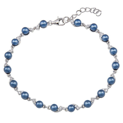 Rhodium Plated 925 Sterling Silver Grey Pearl CZ Link Bracelet - BGB00380 | Silver Palace Inc.