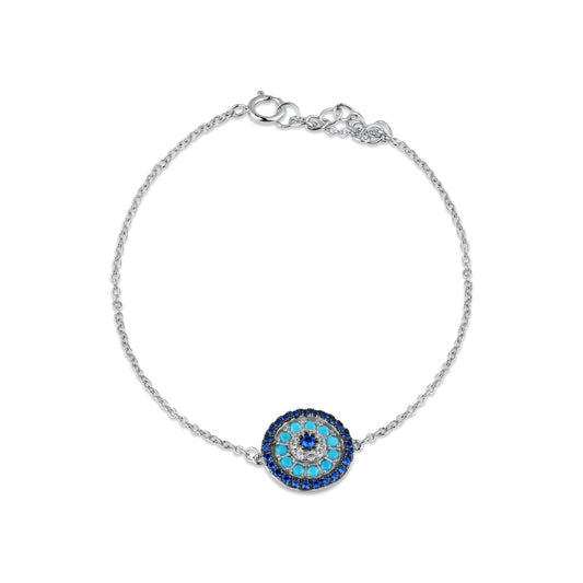 Rhodium Plated 925 Sterling Silver CZ Evil Eye Bracelet - BGB00381 | Silver Palace Inc.