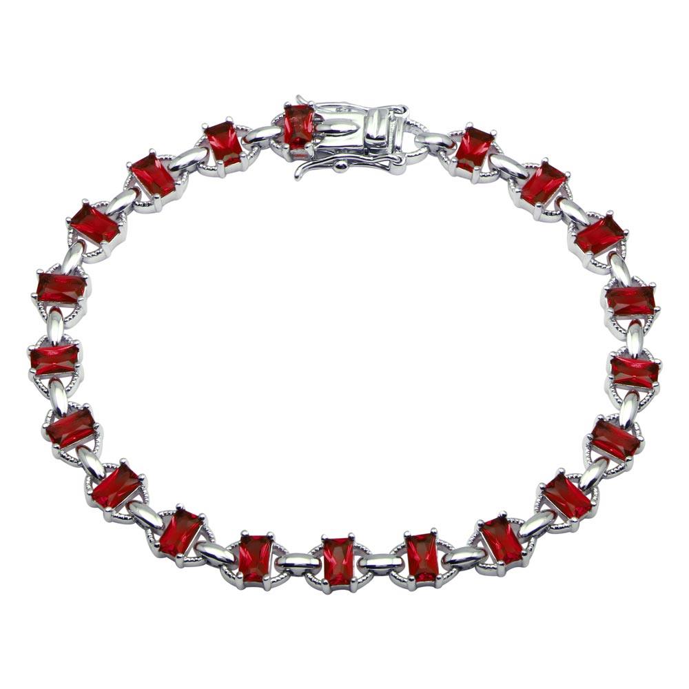 Silver 925 Rhodium Plated 6.1mm Link Green CZ Tennis Bracelet - BGB00319RED | Silver Palace Inc.