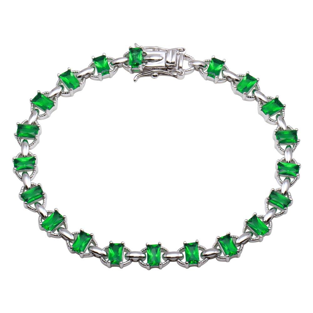 Silver 925 Rhodium Plated 6.1mm Link Green CZ Tennis Bracelet - BGB00319GRN | Silver Palace Inc.