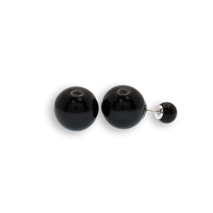 Silver 925 Black Bead Reversible Earrings - BGE00456 BLK