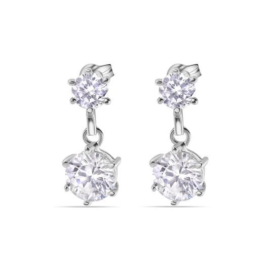 Silver 925 Rhodium Plated Hanging 2 Clear CZ Dangling Earring - BGE00458