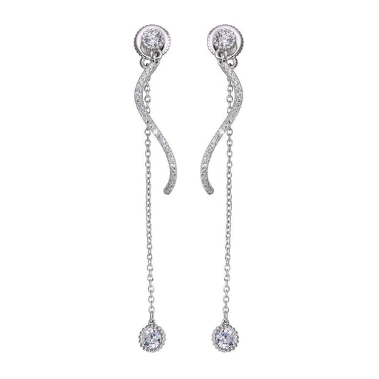 Silver 925 Rhodium Plated Front and Back Dangling Earrings with CZ - BGE00586 | Silver Palace Inc.