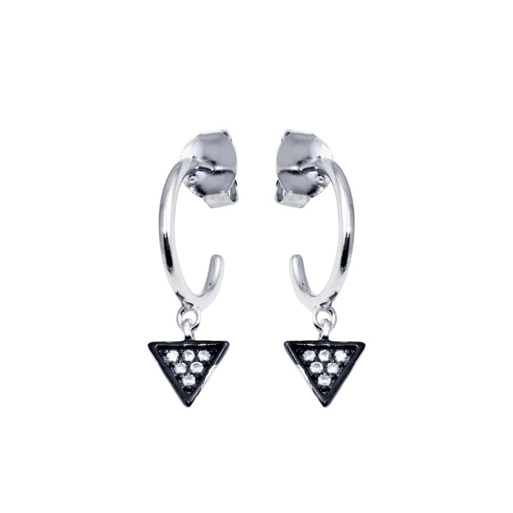 Silver 925 CZ Semi Hoop Triangle Earrings - BGE00661 | Silver Palace Inc.