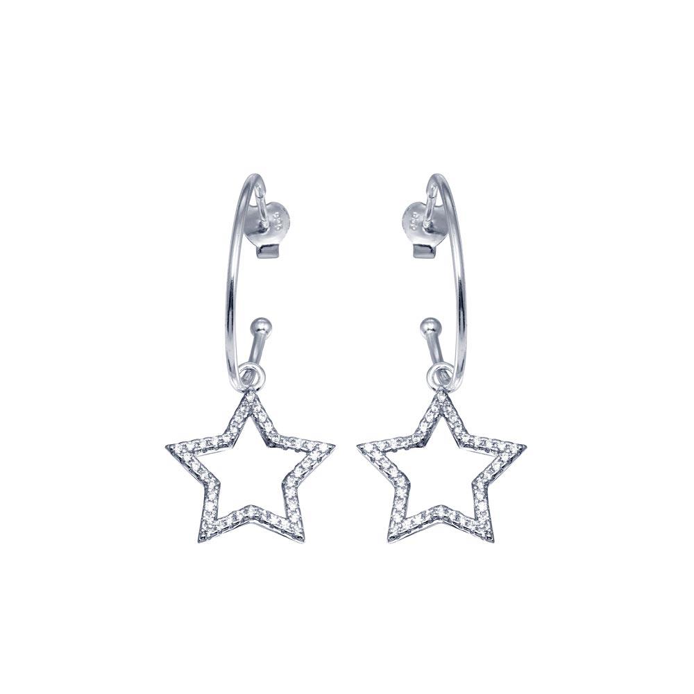 Silver 925 CZ Semi Hoop Dangling Star - BGE00665 | Silver Palace Inc.