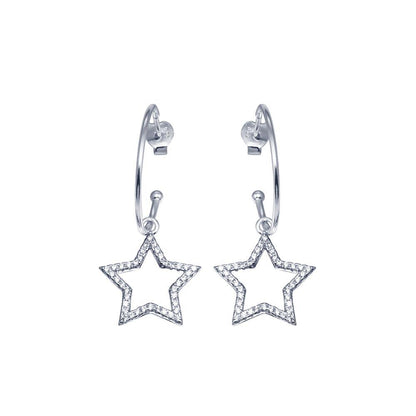 Silver 925 CZ Semi Hoop Dangling Star - BGE00665 | Silver Palace Inc.