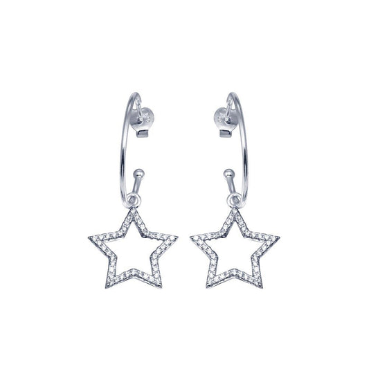 Silver 925 CZ Semi Hoop Dangling Star - BGE00665 | Silver Palace Inc.