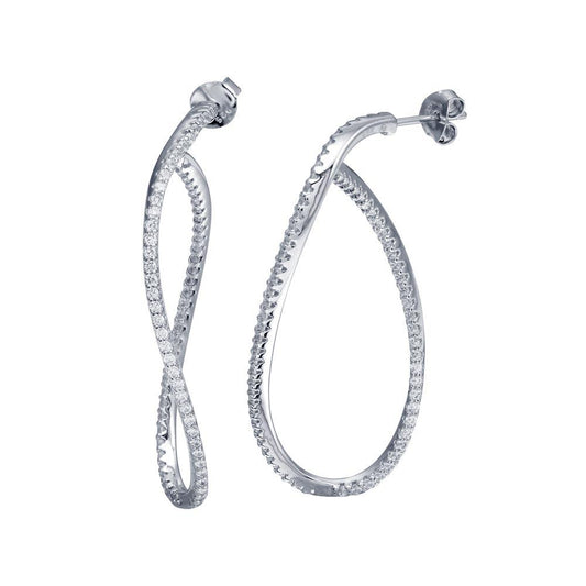 Silver 925 CZ Dangling Oval Post Earrings - BGE00670 | Silver Palace Inc.