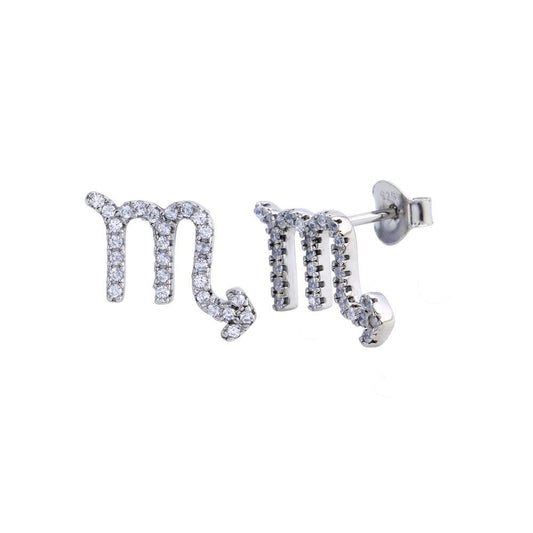 Rhodium Plated 925 Sterling Silver Scorpio CZ Zodiac Sign Earrings - BGE00705 | Silver Palace Inc.