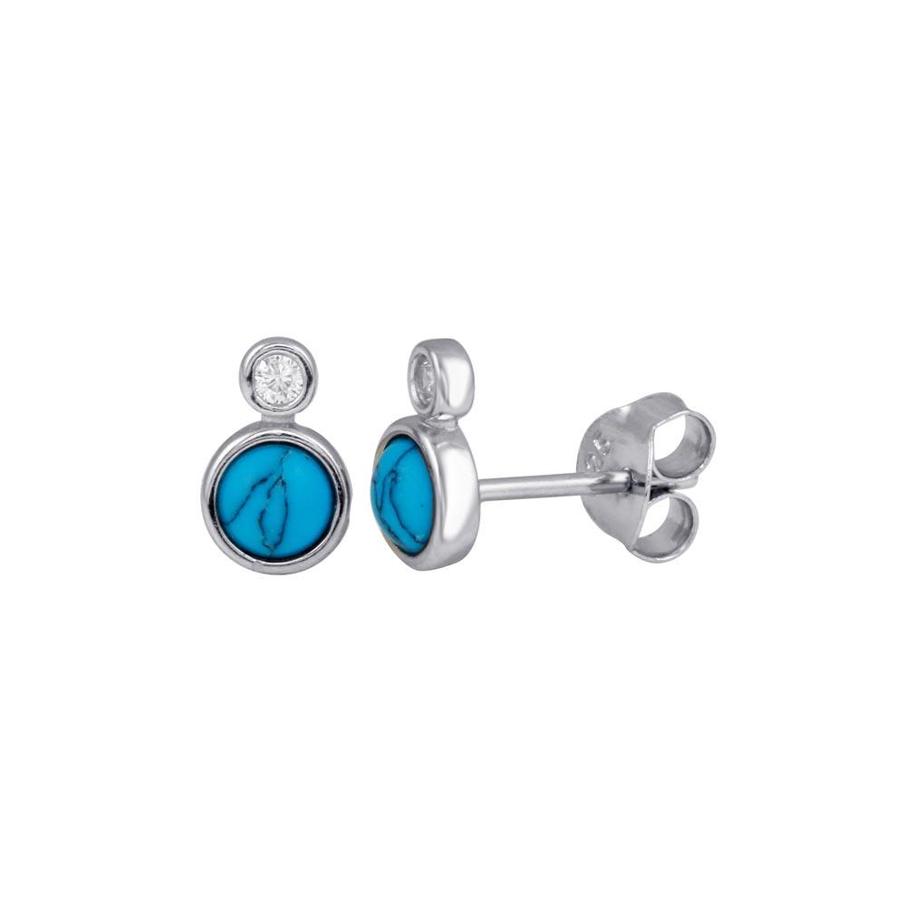 Rhodium Plated 925 Sterling Silver Turquoise Clear CZ Stud Earrings - BGE00719 | Silver Palace Inc.