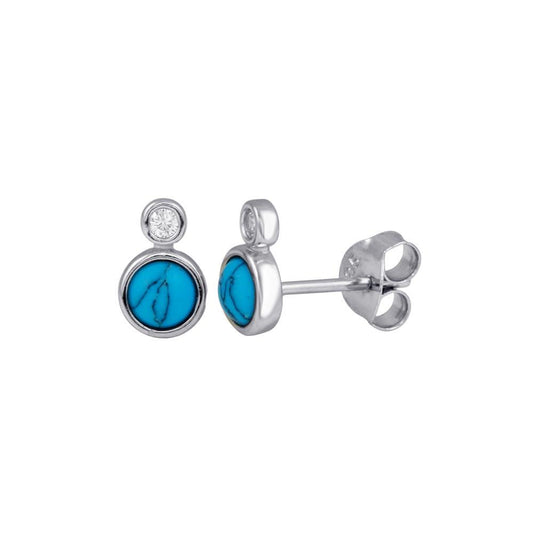 Rhodium Plated 925 Sterling Silver Turquoise Clear CZ Stud Earrings - BGE00719 | Silver Palace Inc.