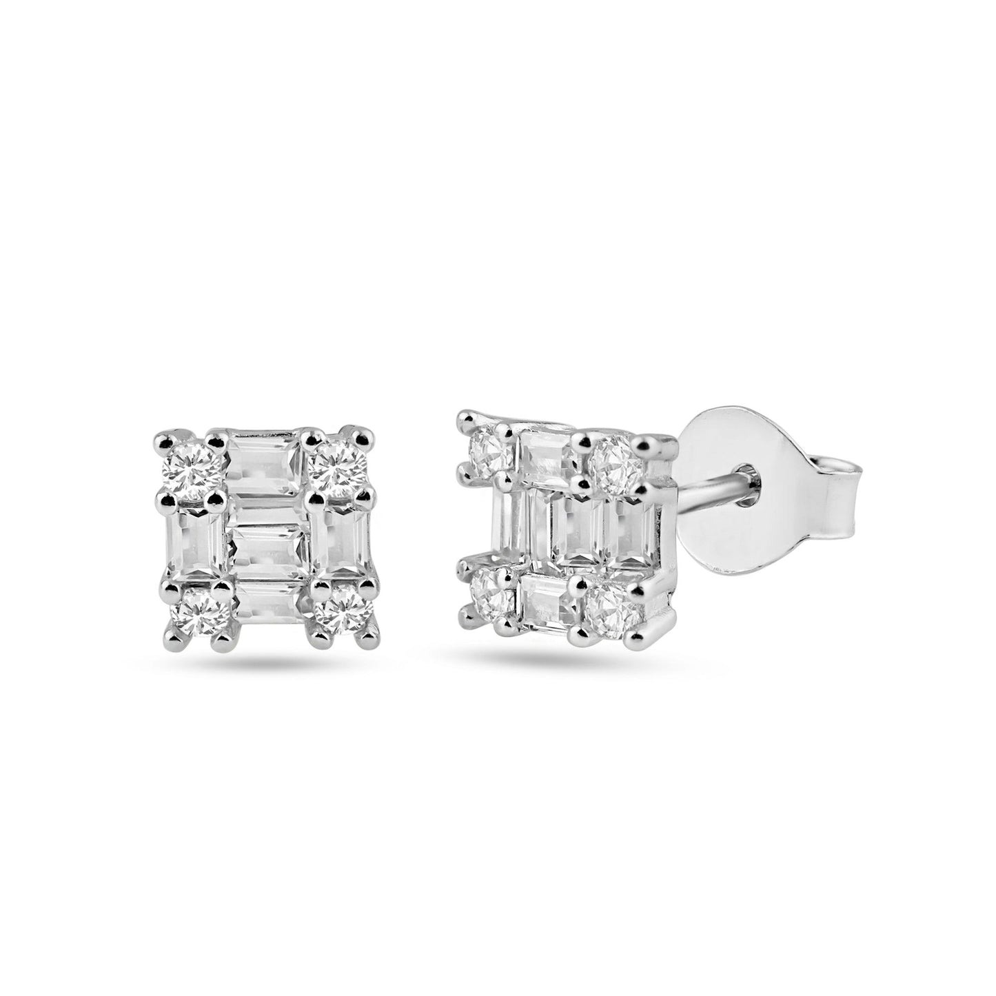 Rhodium Plated 925 Sterling Silver Square Clear CZ 6.3mm Stud Earrings - BGE00739 | Silver Palace Inc.