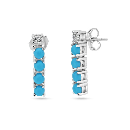 Silver Rhodium Plated Flexible Bar CZ and Synthetic Turquoise Earrings - BGE00741 | Silver Palace Inc.