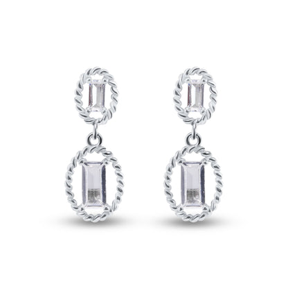 Rhodium Plated 925 Sterling Silver Dangling Baguette CZ Stud Earrings - BGE00748