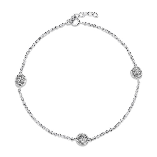 Rhodium Plated 925 Sterling Silver CZ Flower Disc Anklet - BGF00009