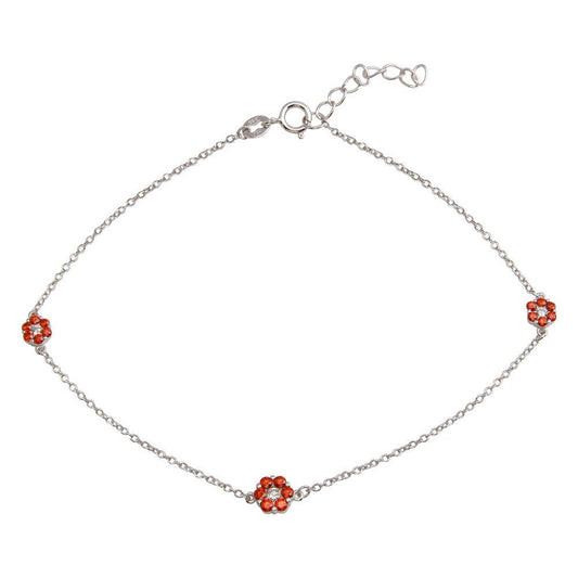 Silver 925 Rhodium Plated Red CZ Flower Anklet - BGF00023 | Silver Palace Inc.