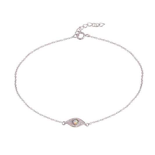 Silver 925 Rhodium Plated Evil Eye CZ Opal Anklet - BGF00029 | Silver Palace Inc.