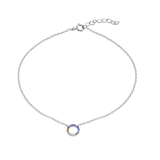 Rhodium Plated 925 Sterling Silver Round Charm Multicolor CZ  Anklet - BGF00037 | Silver Palace Inc.