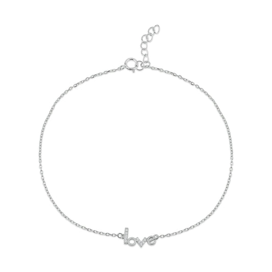 Rhodium Plated 925 Sterling Silver LOVE CZ Anklet - BGF00041 | Silver Palace Inc.