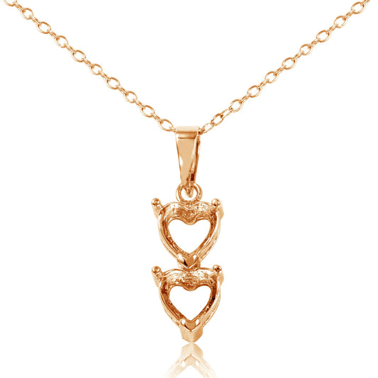 Rose Gold Plated 925 Sterling Silver Personalized 2 Heart Drop Mounting Necklace - BGP00781RGP