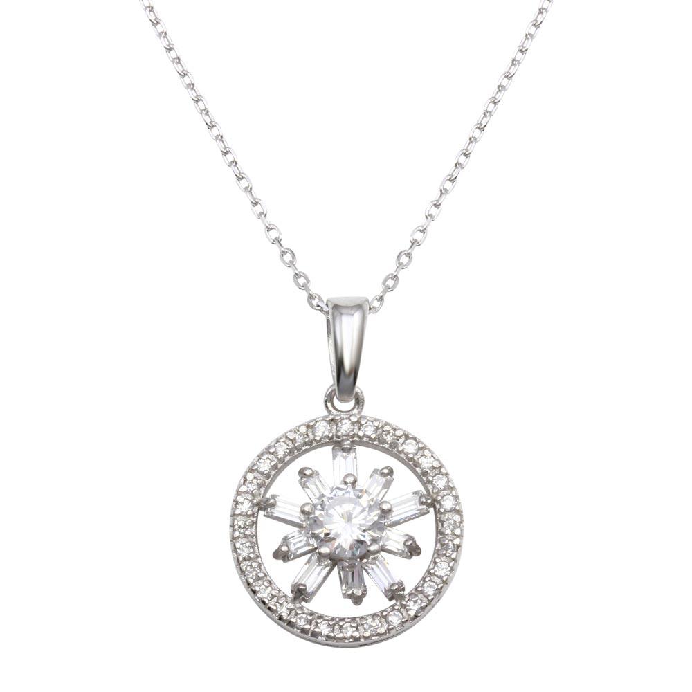 Silver 925 Black Rhodium Plated CZ Halo Star Necklace - BGP01293 | Silver Palace Inc.