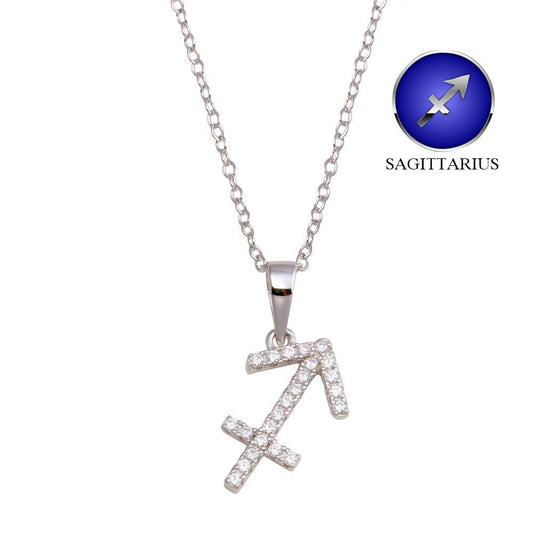 Silver 925 Rhodium Plated Sagittarius CZ Zodiac Sign Necklace - BGP01330 | Silver Palace Inc.