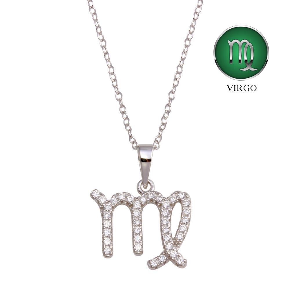 Silver 925 Rhodium Plated Virgo CZ Zodiac Sign Necklace - BGP01331 | Silver Palace Inc.