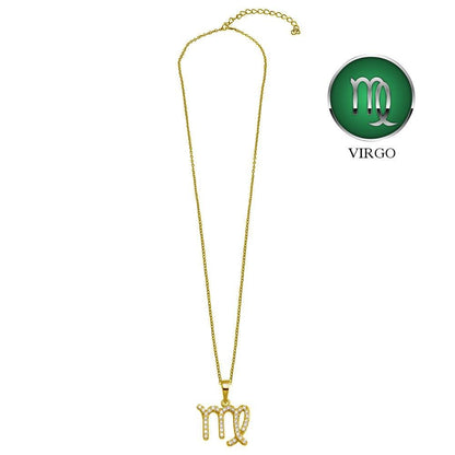 Gold Plated 925 Sterling Silver Virgo CZ Zodiac Sign Necklace - BGP01331GP