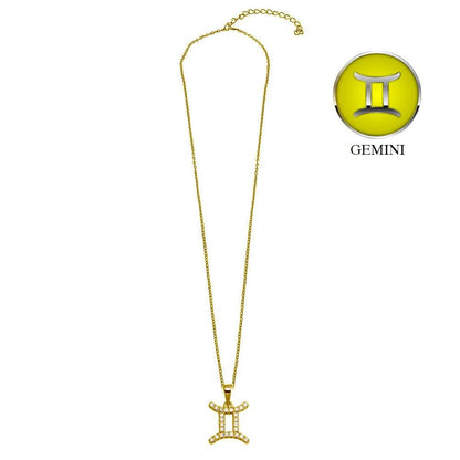 Gold Plated 925 Sterling Silver Gemini CZ Zodiac Sign Necklace - BGP01332GP