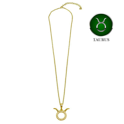 Gold Plated 925 Sterling Silver Taurus CZ Zodiac Sign Necklace - BGP01334GP