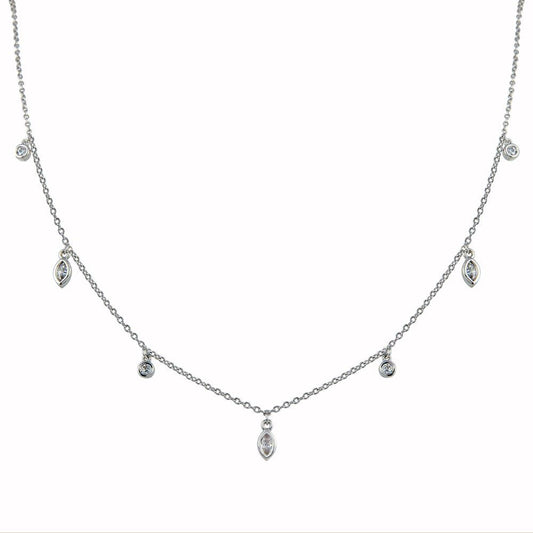 Silver 925 Rhodium Plated Round and Marquise Shape CZ Charm Necklace - BGP01345 | Silver Palace Inc.