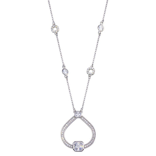 Rhodium Plated 925 Sterling Silver Open Circular Pendant with CZ - BGP01388 | Silver Palace Inc.