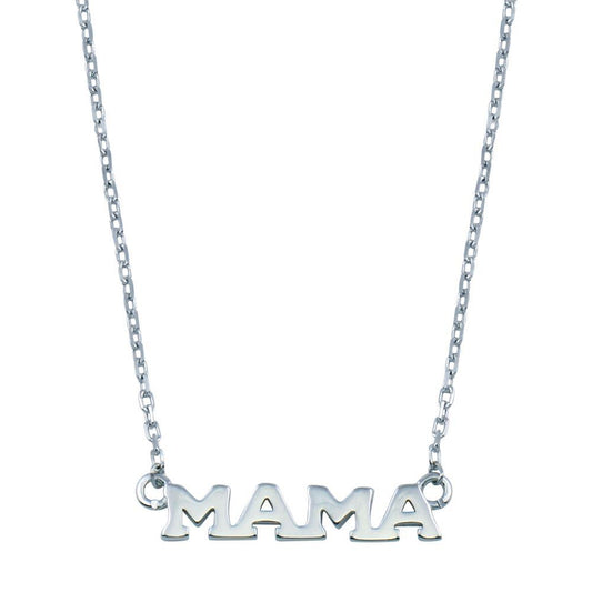Rhodium Plated 925 Sterling Silver MAMA Necklace - BGP01397 | Silver Palace Inc.