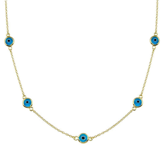 Silver 925 Gold Plated Evil Eye by the Yard Necklace - BGP01402GP | Silver Palace Inc.