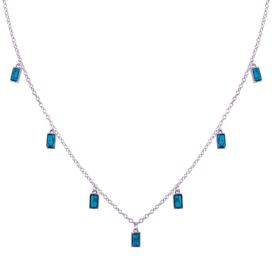 Rhodium Plated 925 Sterling Silver Turquoise Charms Necklace - BGP01422 | Silver Palace Inc.