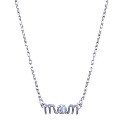 Rhodium Plated 925 Sterling Silver Mom Clear CZ Necklace - BGP01425 | Silver Palace Inc.