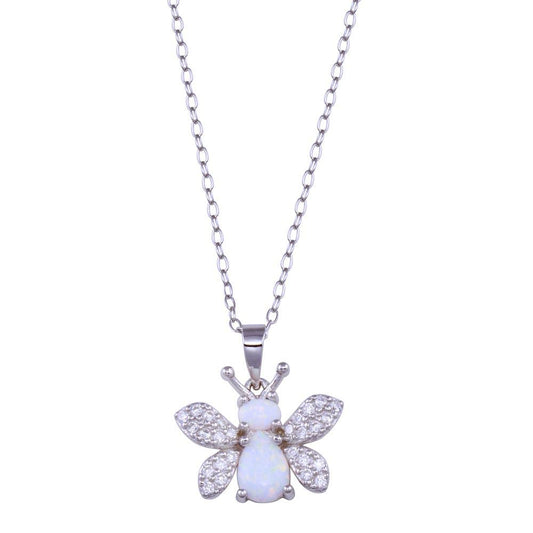 Rhodium Plated 925 Sterling Silver Multicolor Bee CZ Necklace - BGP01436 | Silver Palace Inc.